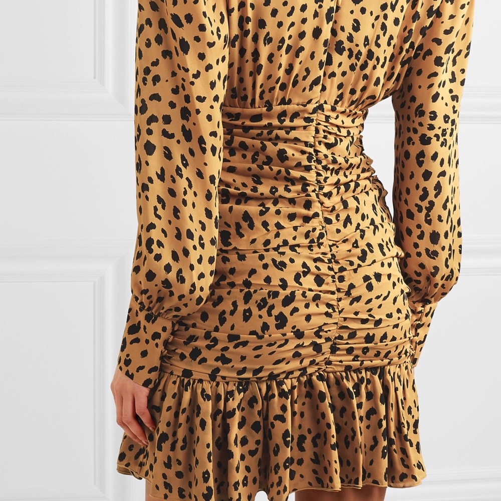 Nicholas Ruched Ruffled Leopard Print Mini Dress - Picture 2 of 4